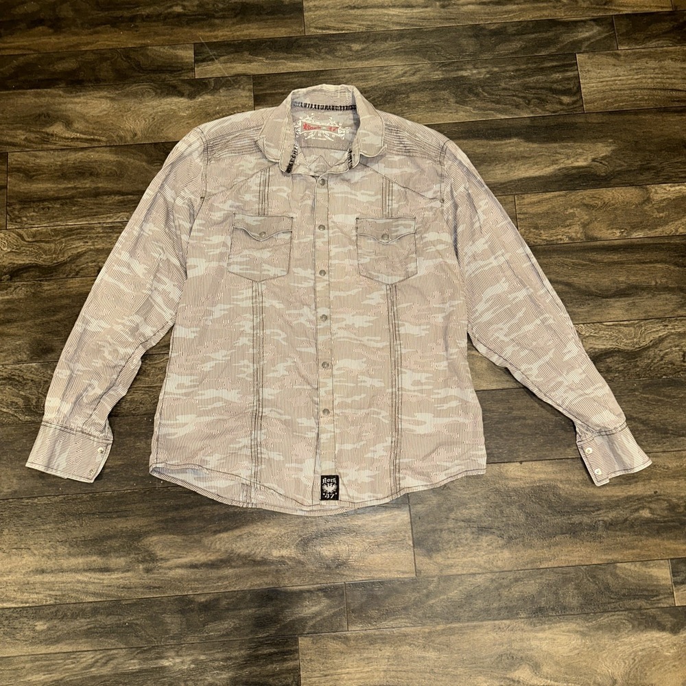 Rock 47 Wrangler Western Pearl Snap Button-Down Men's Size XL Grey Camo